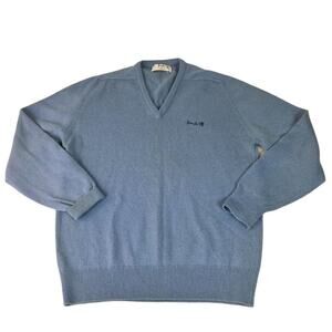 Pringle Sports Sweater Men's 44in 112cm Blue Wool V Neck Embroidered Logo Knit